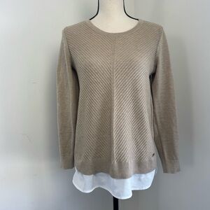 Calvin Klein Neutral Beige Sweater Knit Top  Layered M Quiet Luxury Minimalist
